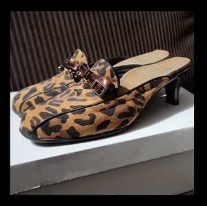 Leopard Print Mules with Buckle Accent